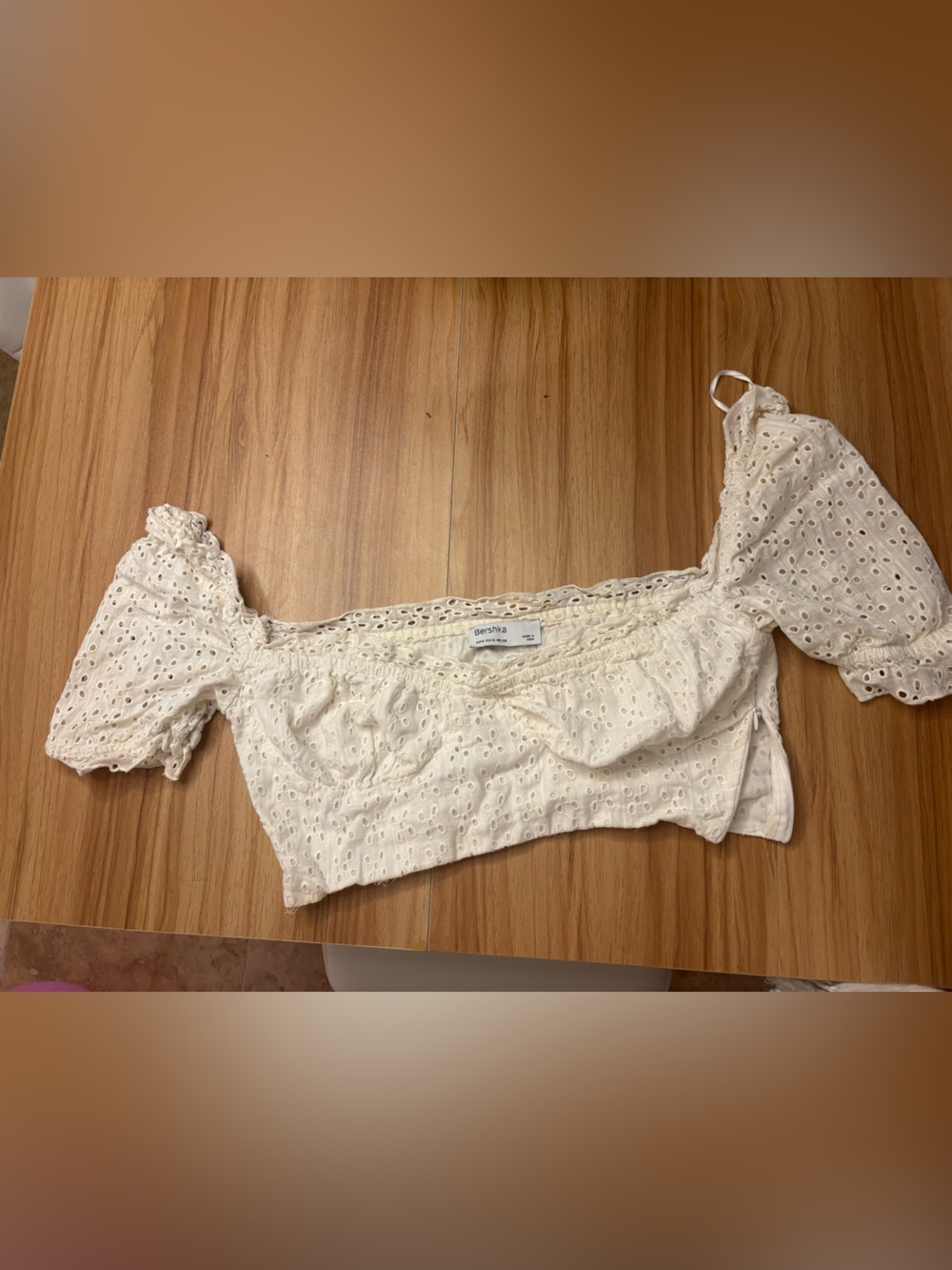 Bershka White Eyelet Off-Shoulder Top